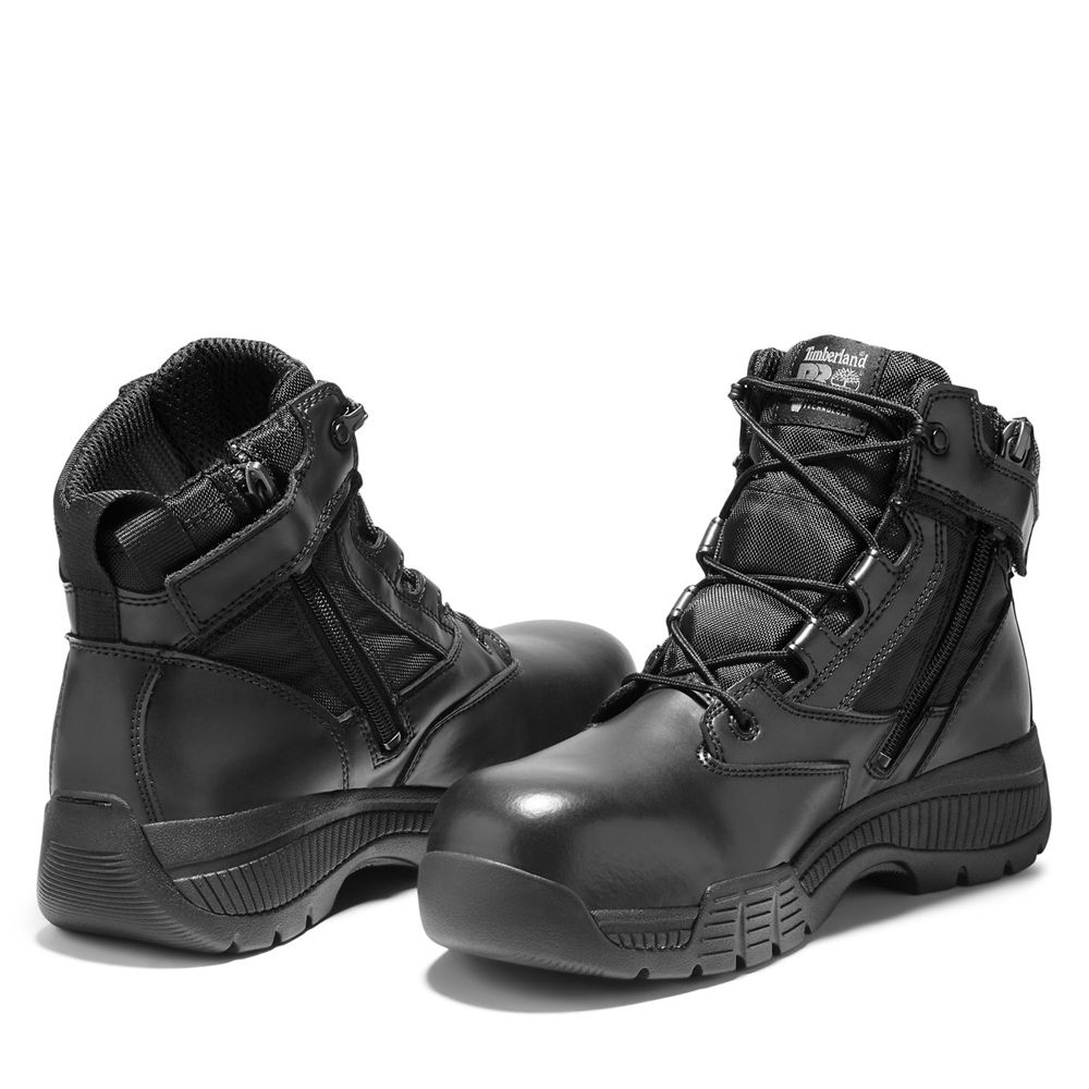 Bocanci Pro Timberland Barbati Negrii - Valor™ Duty 6\" Side-Zip Comp Toe - Romania - BVDFCM670